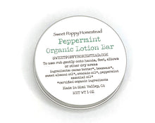 Load image into Gallery viewer, Peppermint lotion bar in tin with lid on