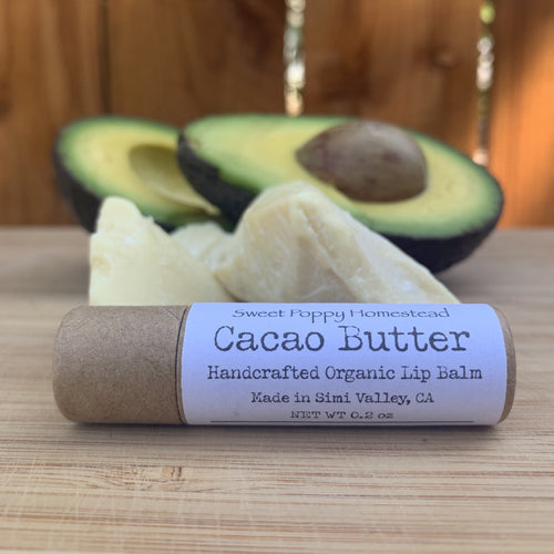 Cacao butter lip balm in zero waste paperboard tube
