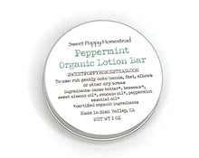 Load image into Gallery viewer, Peppermint lotion bar in tin with lid on
